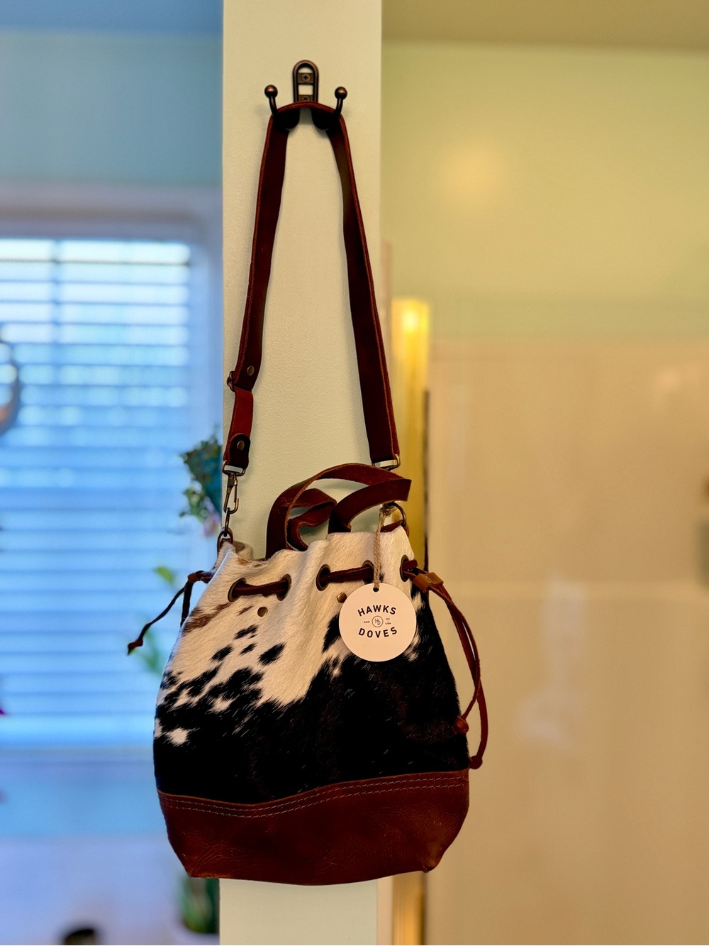 Hawks & Doves, Hand Crafted Genuine Leather/Cowhide Bucket Bag